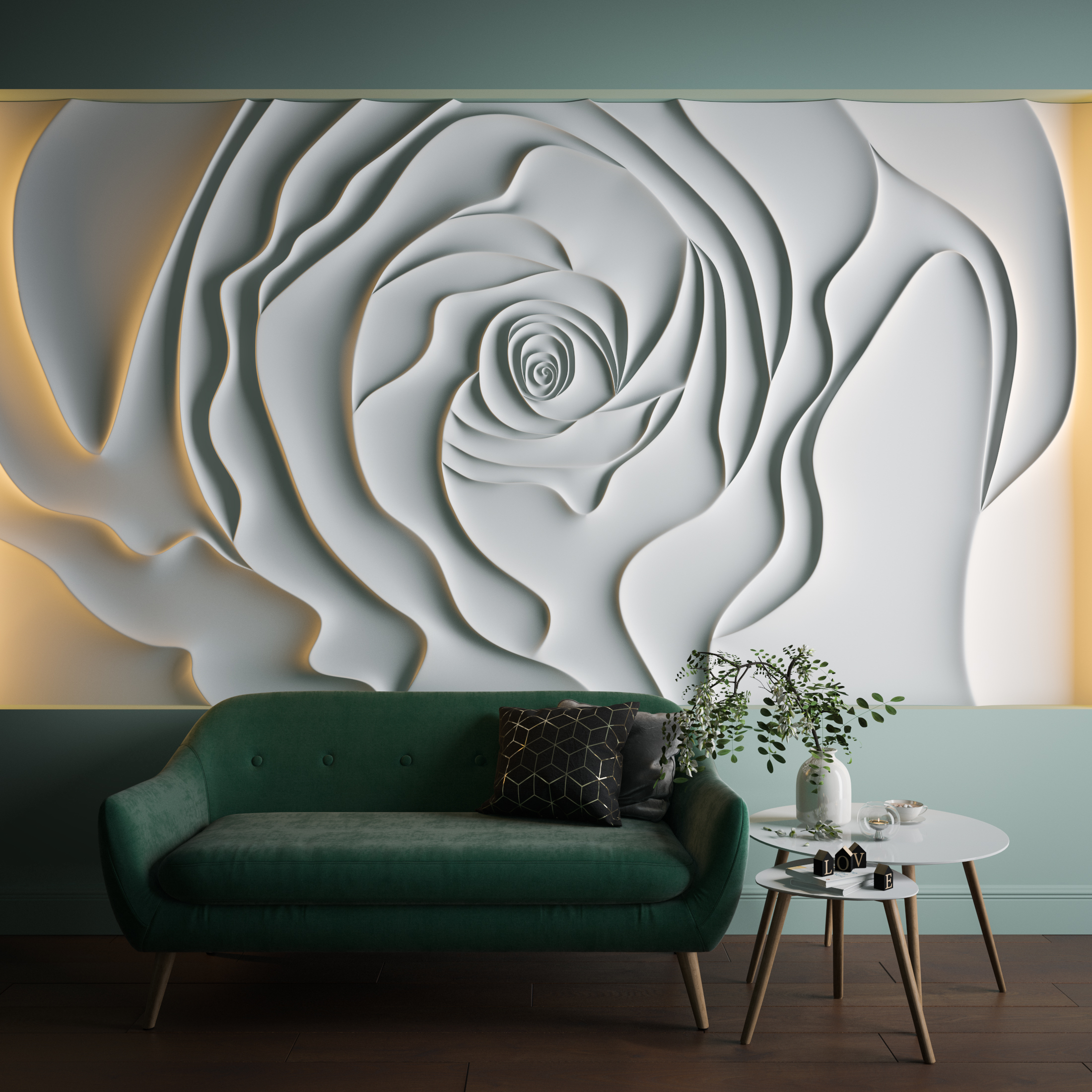 Bas-relief ROSE, module en plâtre, motif floral