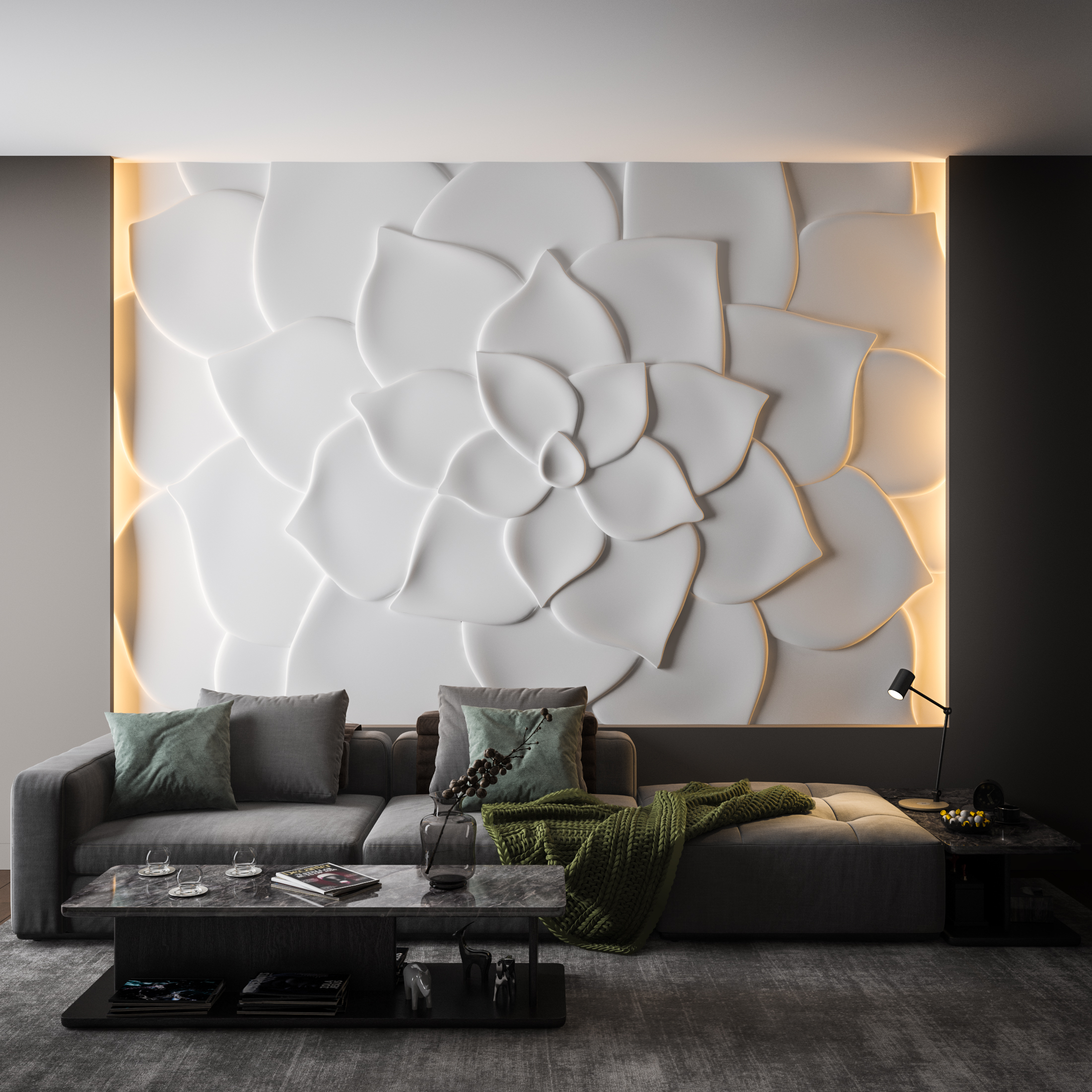 Bas-relief FLORA, module en plâtre, motif floral