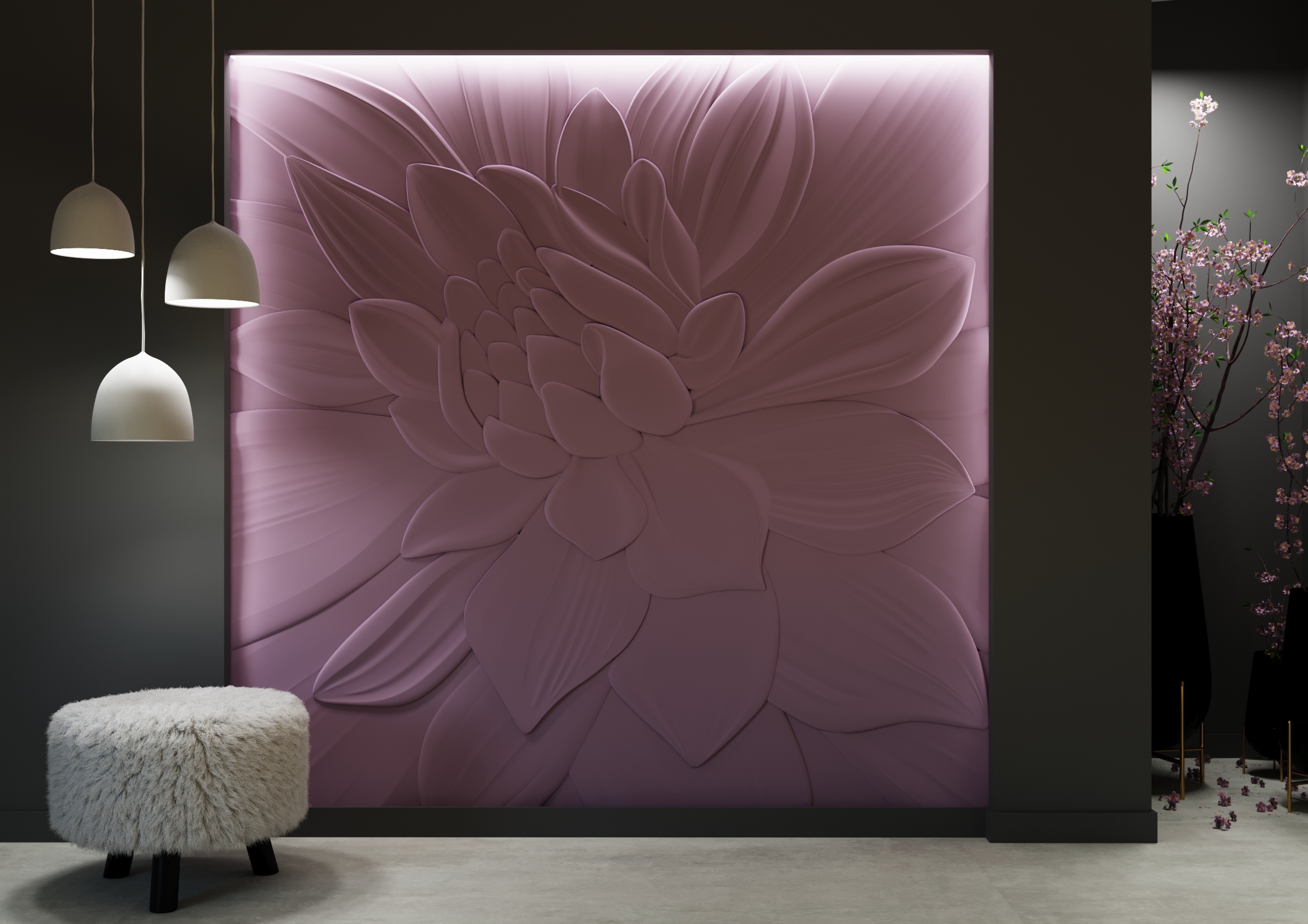 Bas-relief LOTUS, module en plâtre, motif floral