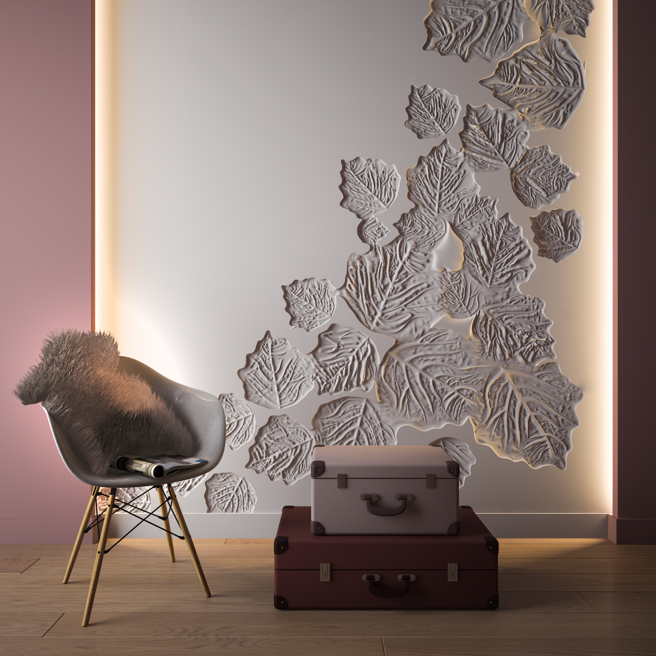 Bas-relief BIRCH, module en plâtre, motif floral