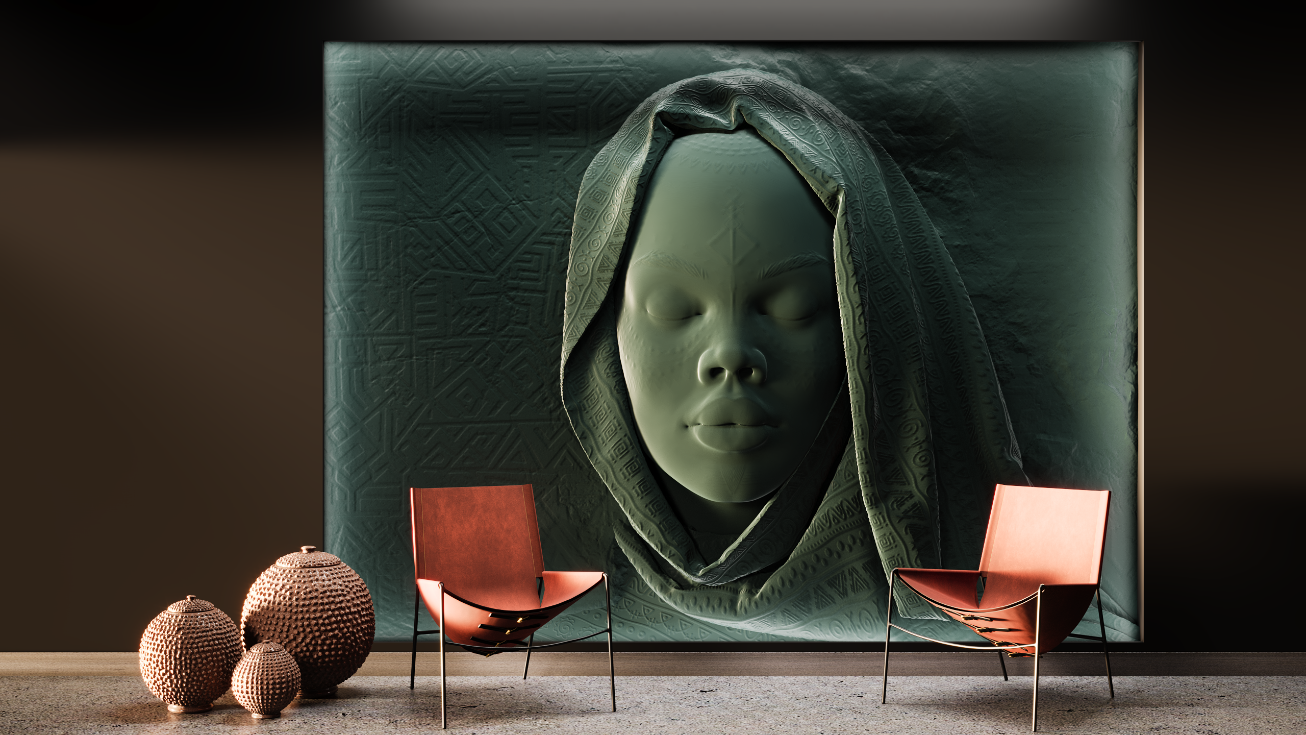 Bas-relief African, module en plâtre