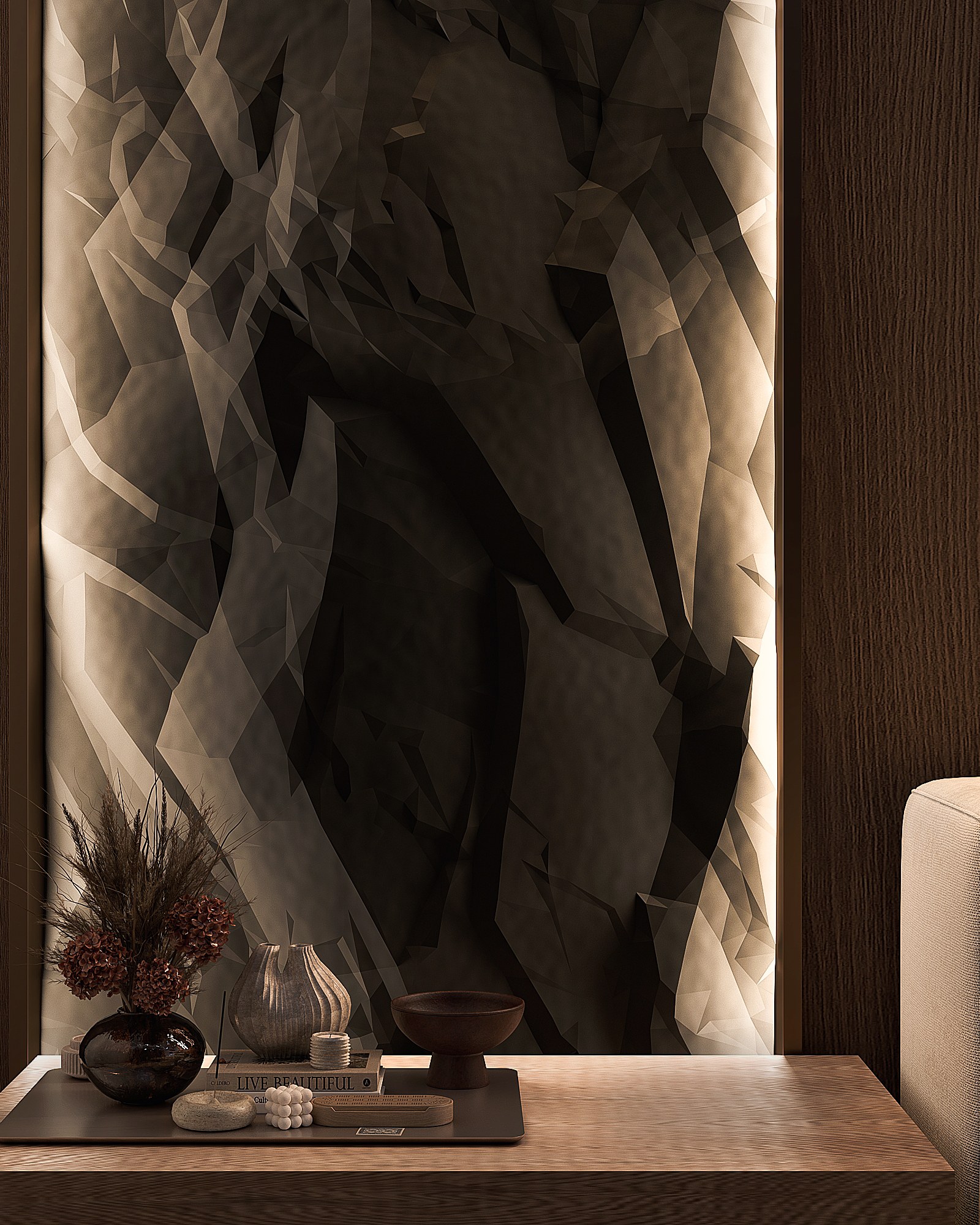 Bas-relief Volcanic posé en situation