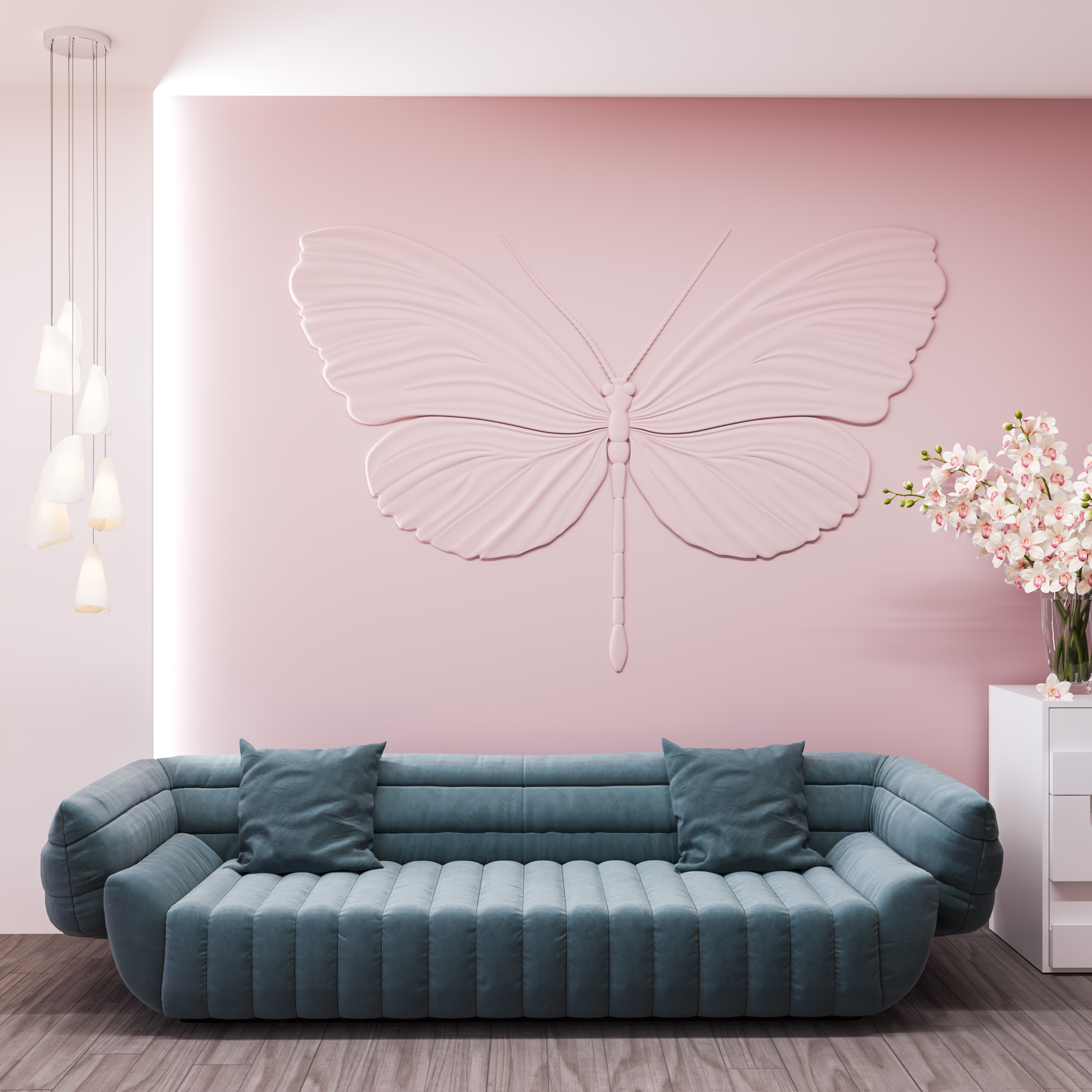 Bas-relief BUTTERFLY posé en situation