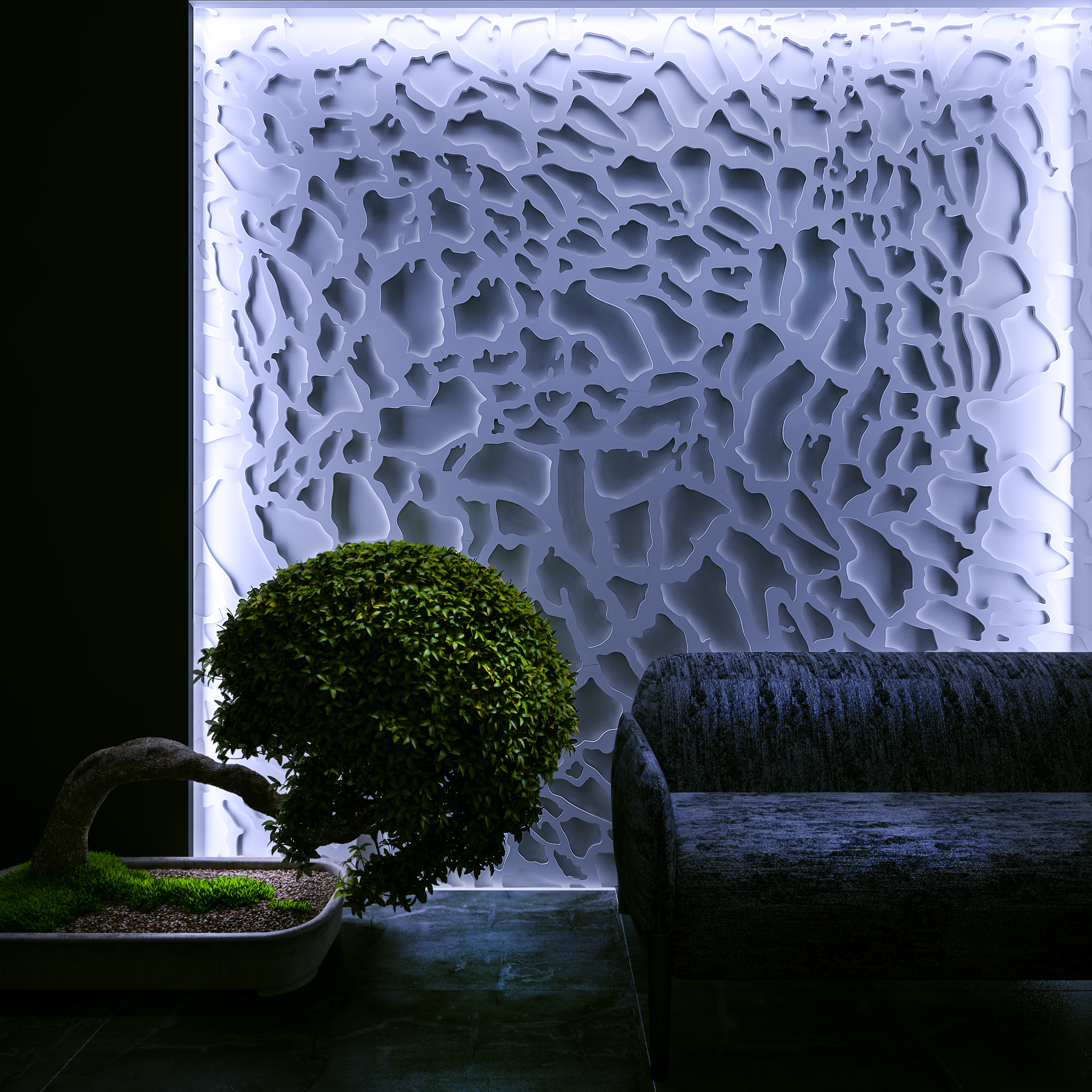 Bas-relief CELL, module en plâtre, motif abstrait