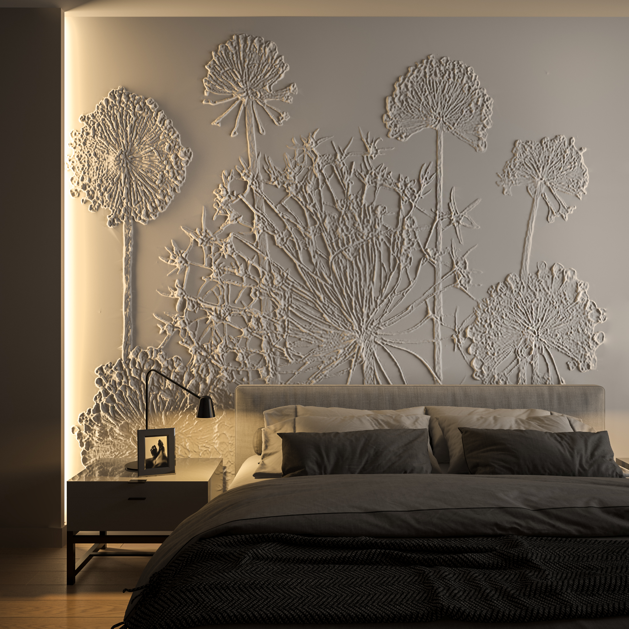 Bas-relief DANDELIONS, module en plâtre, motif floral