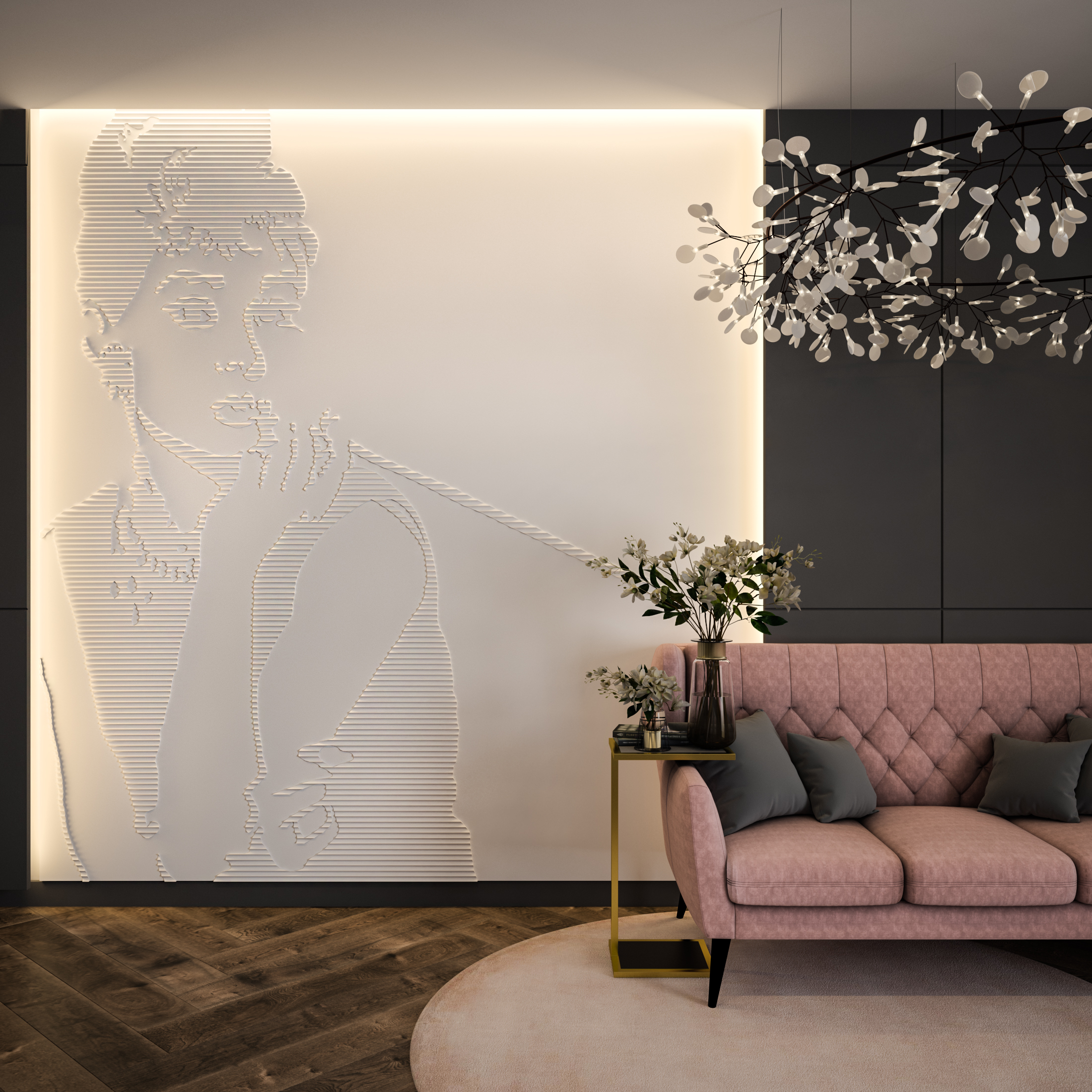 Bas-relief AUDREY HEPBURN, module en plâtre, figure humaine