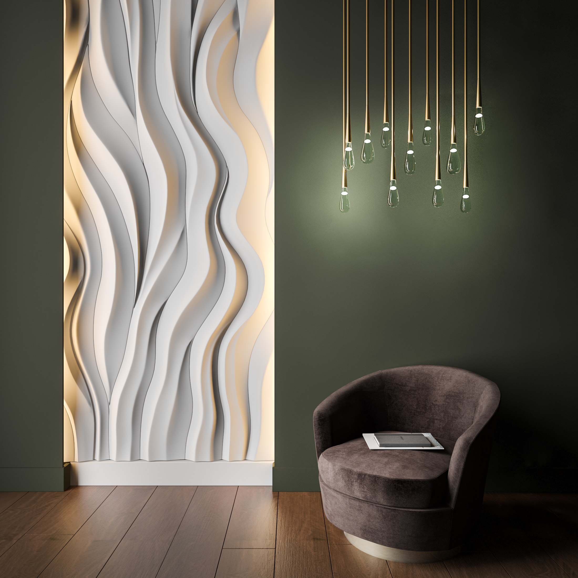 Bas-relief JERSEY, module en plâtre, motif abstrait