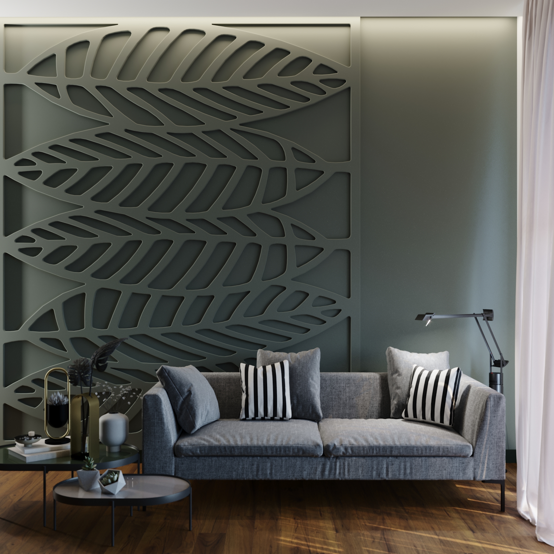 Bas-relief BAMBOO, module en plâtre, motif floral