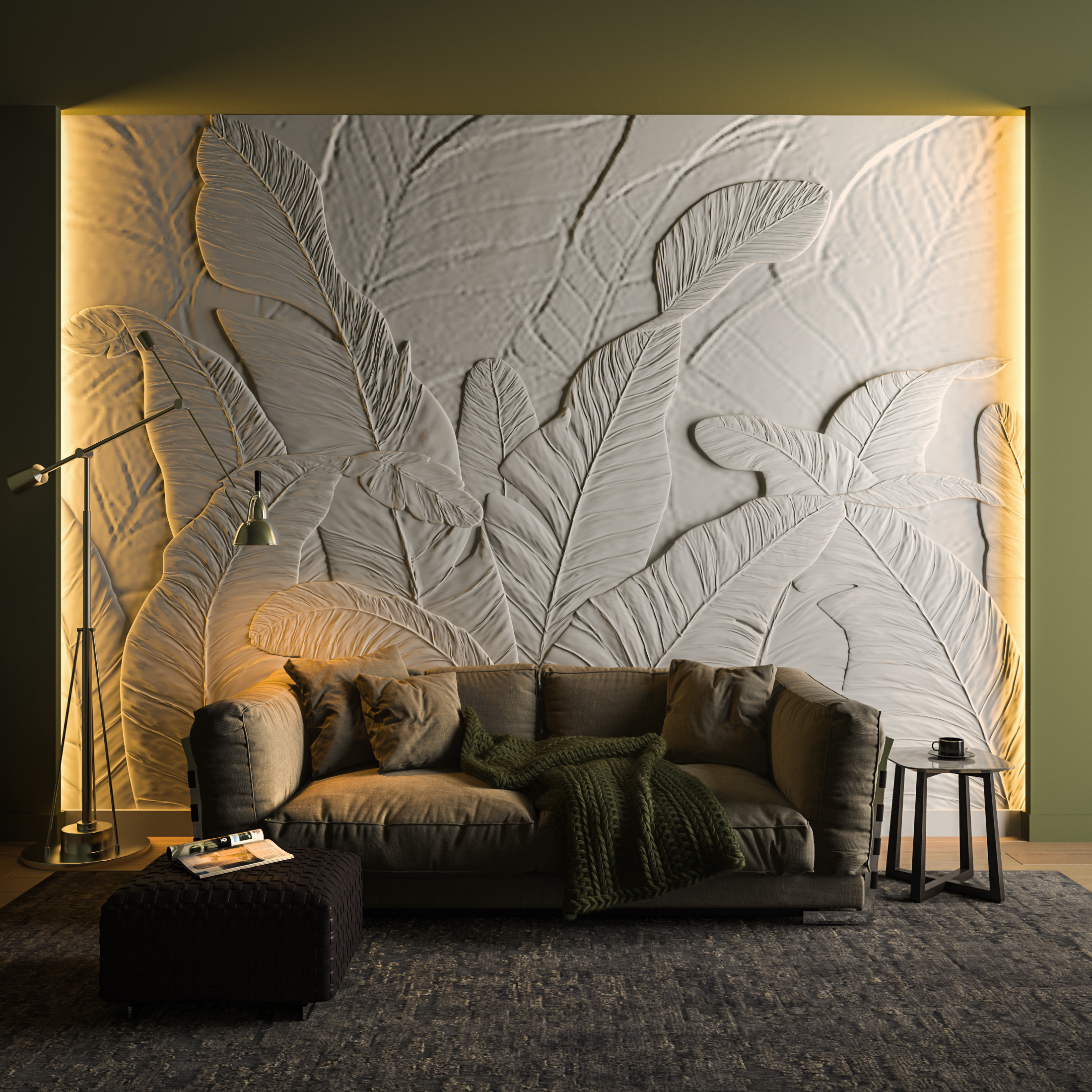 Bas-relief JUNGLE, module en plâtre, motif floral