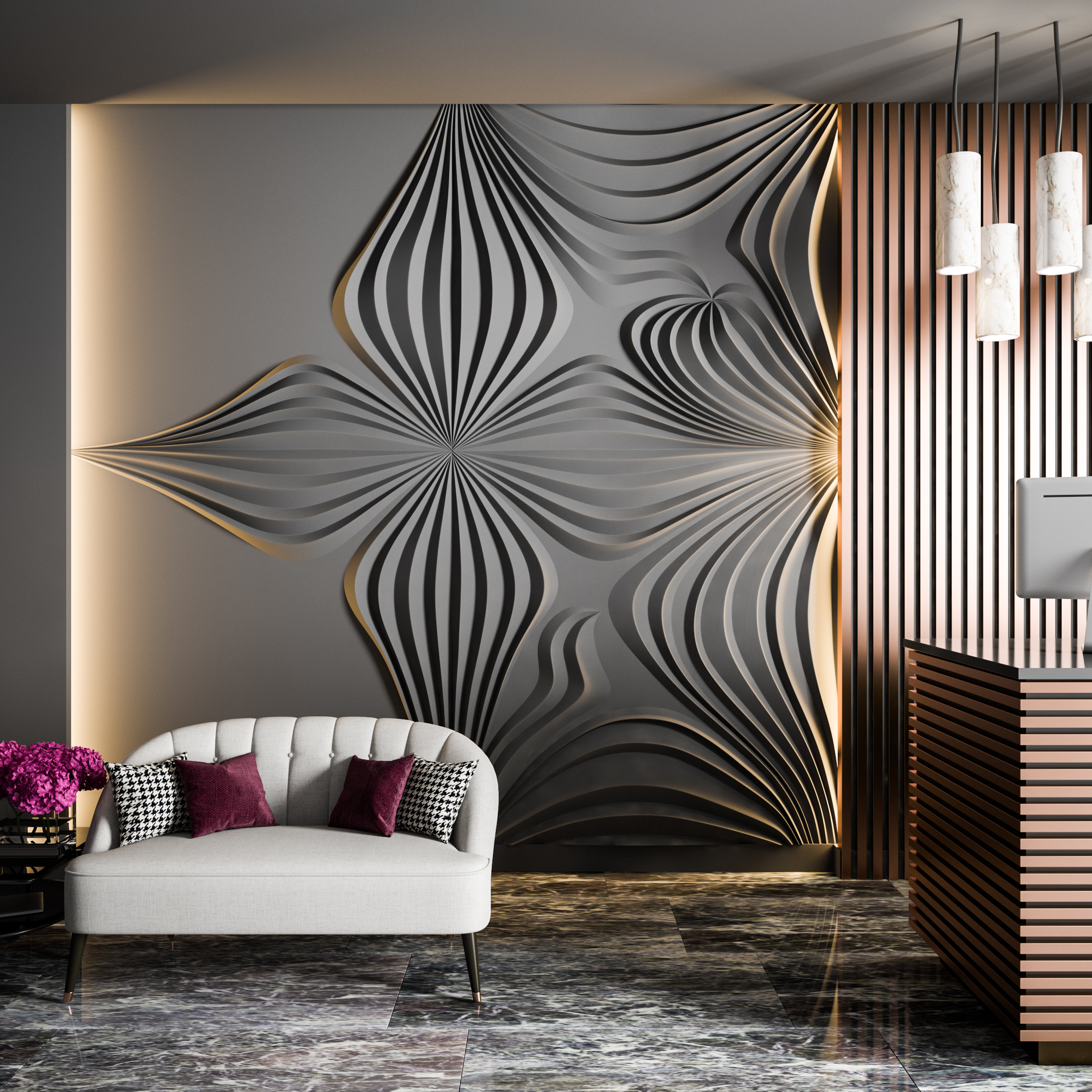 Bas-relief ASTER, module en plâtre, motif abstrait