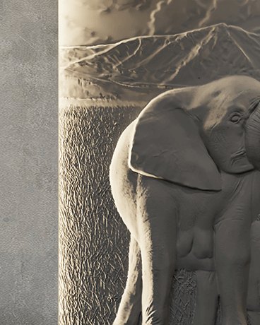 Bas-relief ELEPHANTS, module en plâtre, motif animalier