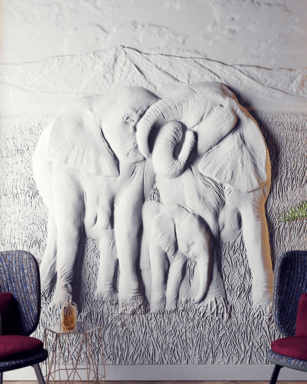 Bas-relief ELEPHANTS posé en situation