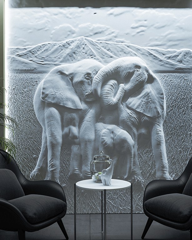 Bas-relief ELEPHANTS posé en situation