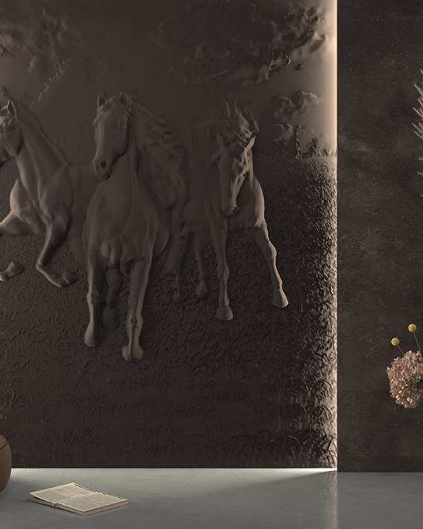 Bas-relief HORSES posé en situation