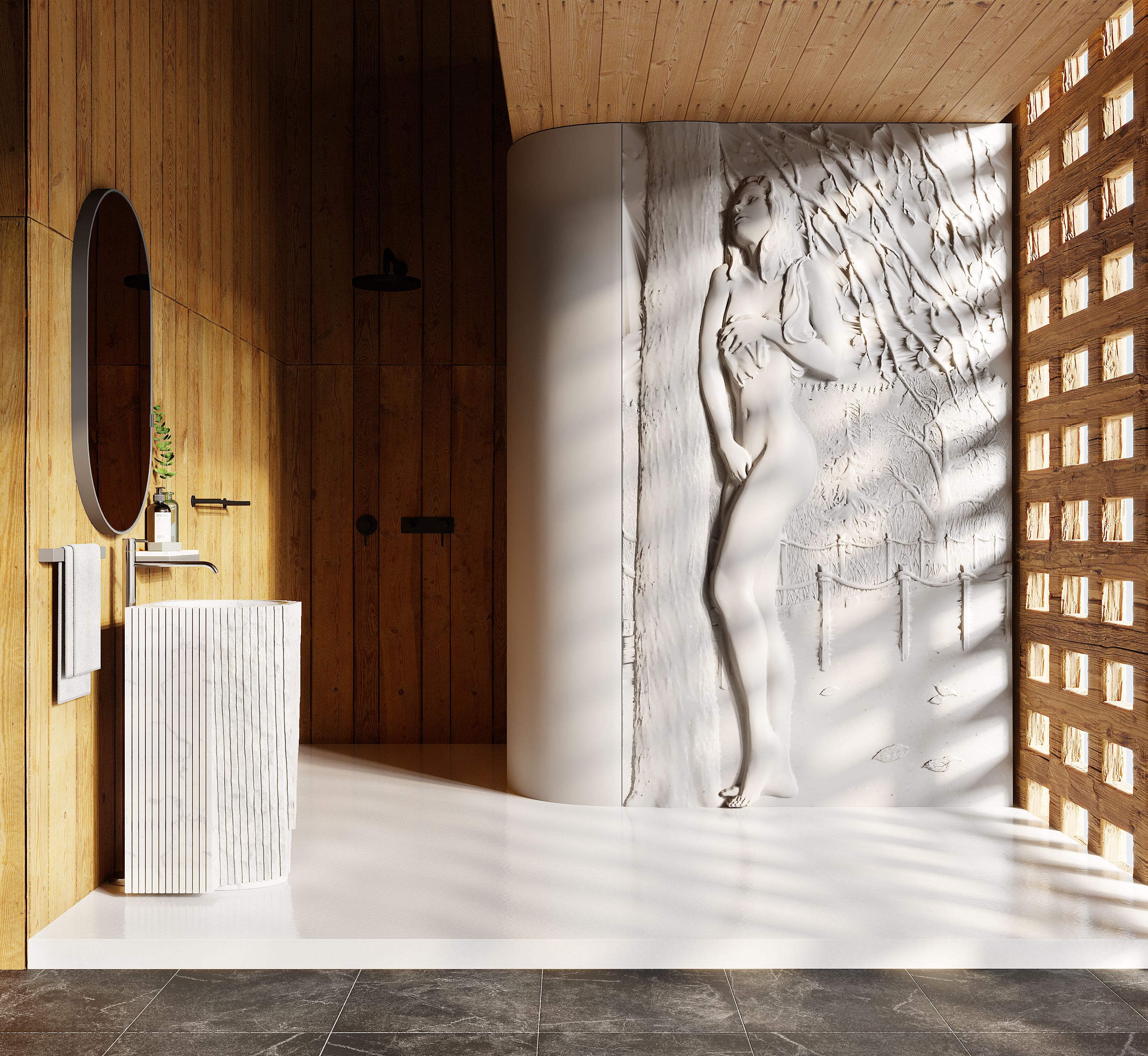 Bas-relief NAKED, module en plâtre, motif mythologique