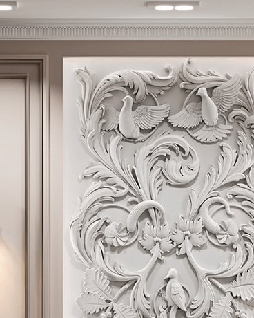 Bas-relief SYMMETRIC MELODY, module en plâtre, motif floral