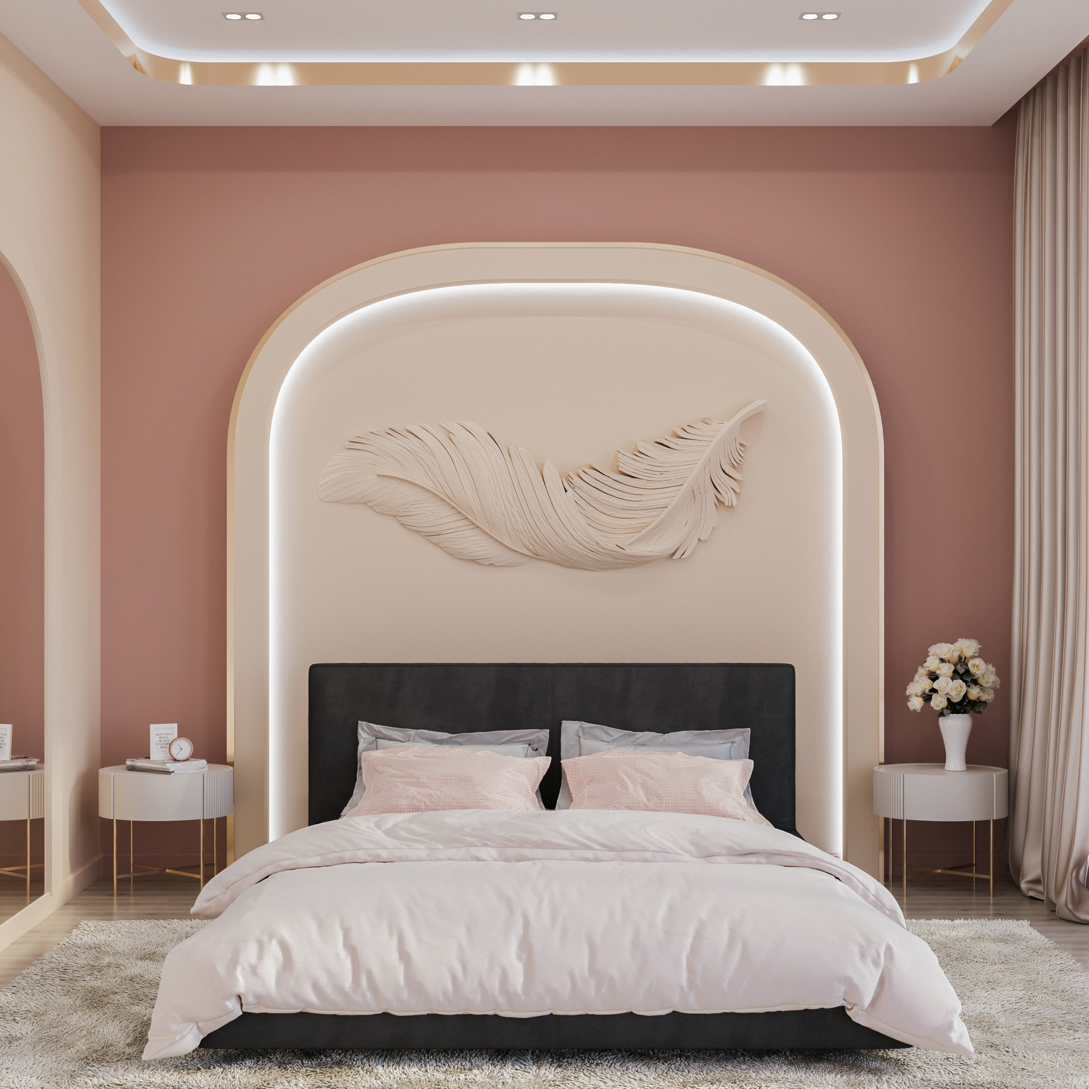 Bas-relief FEATHER, module en plâtre, motif floral
