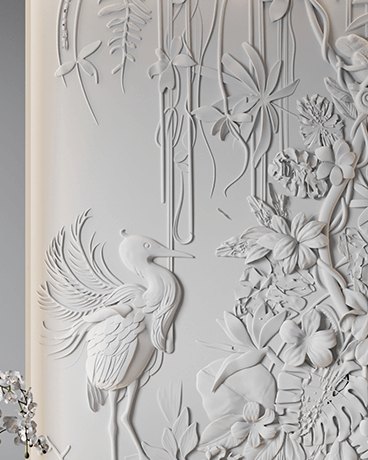 Bas-relief SPRING, module en plâtre, motif floral
