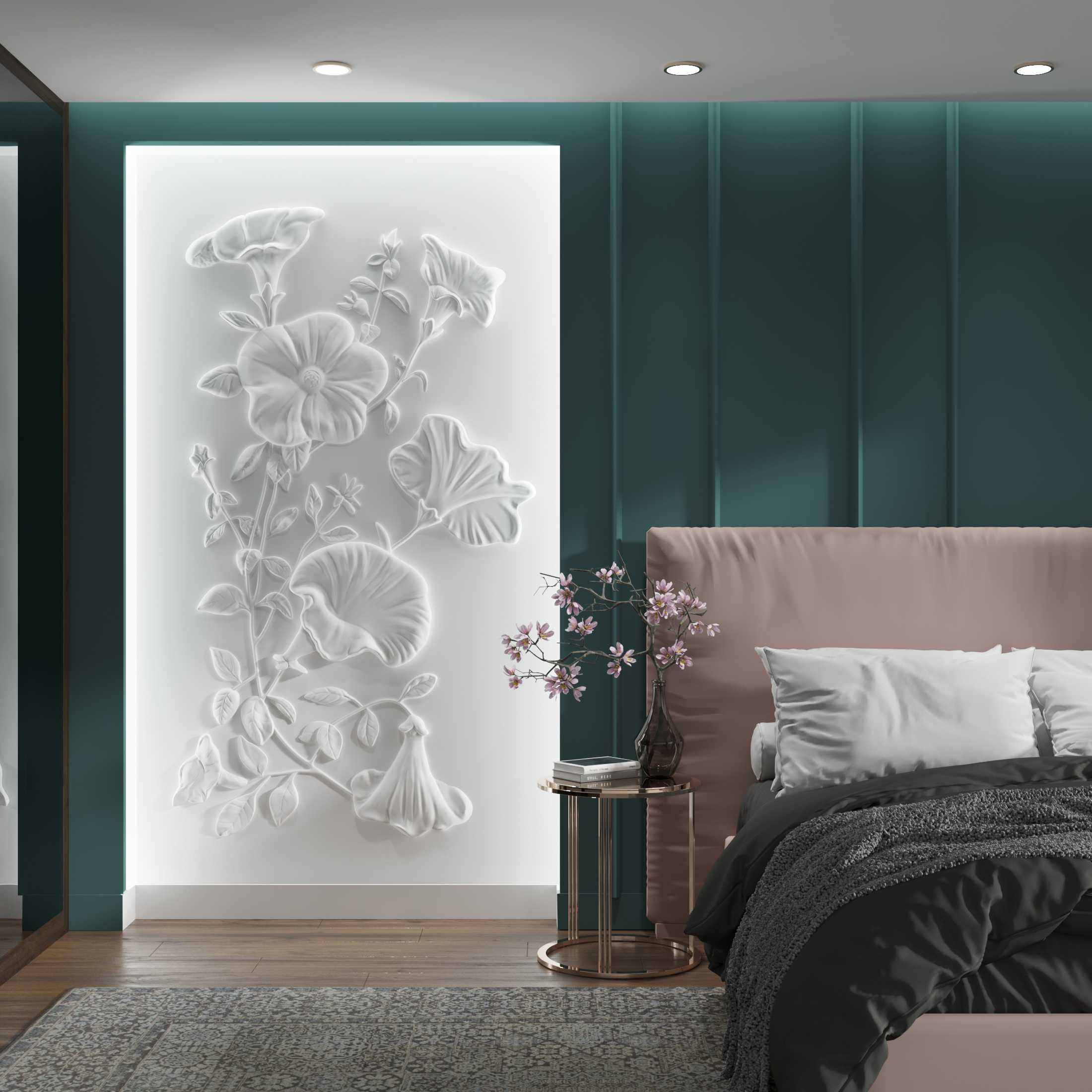 Bas-relief BLOOMY, module en plâtre, motif floral