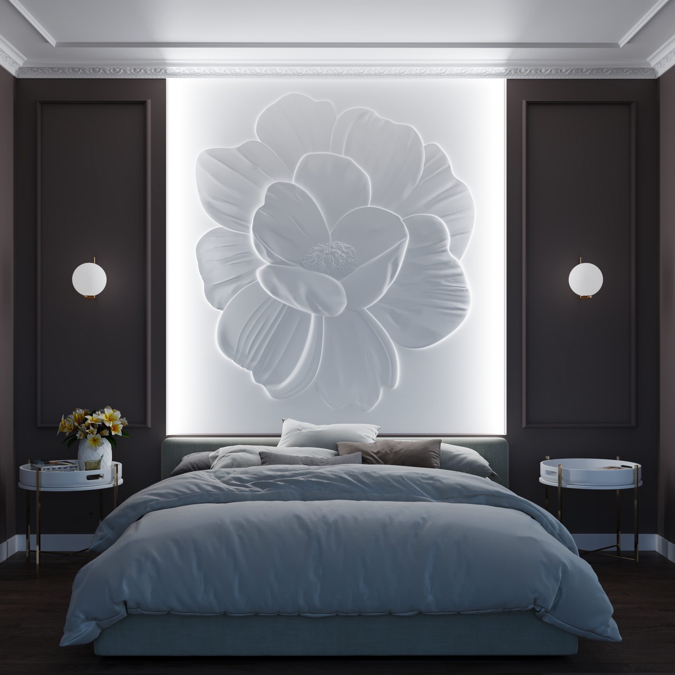 Bas-relief PEONY, module en plâtre, motif floral