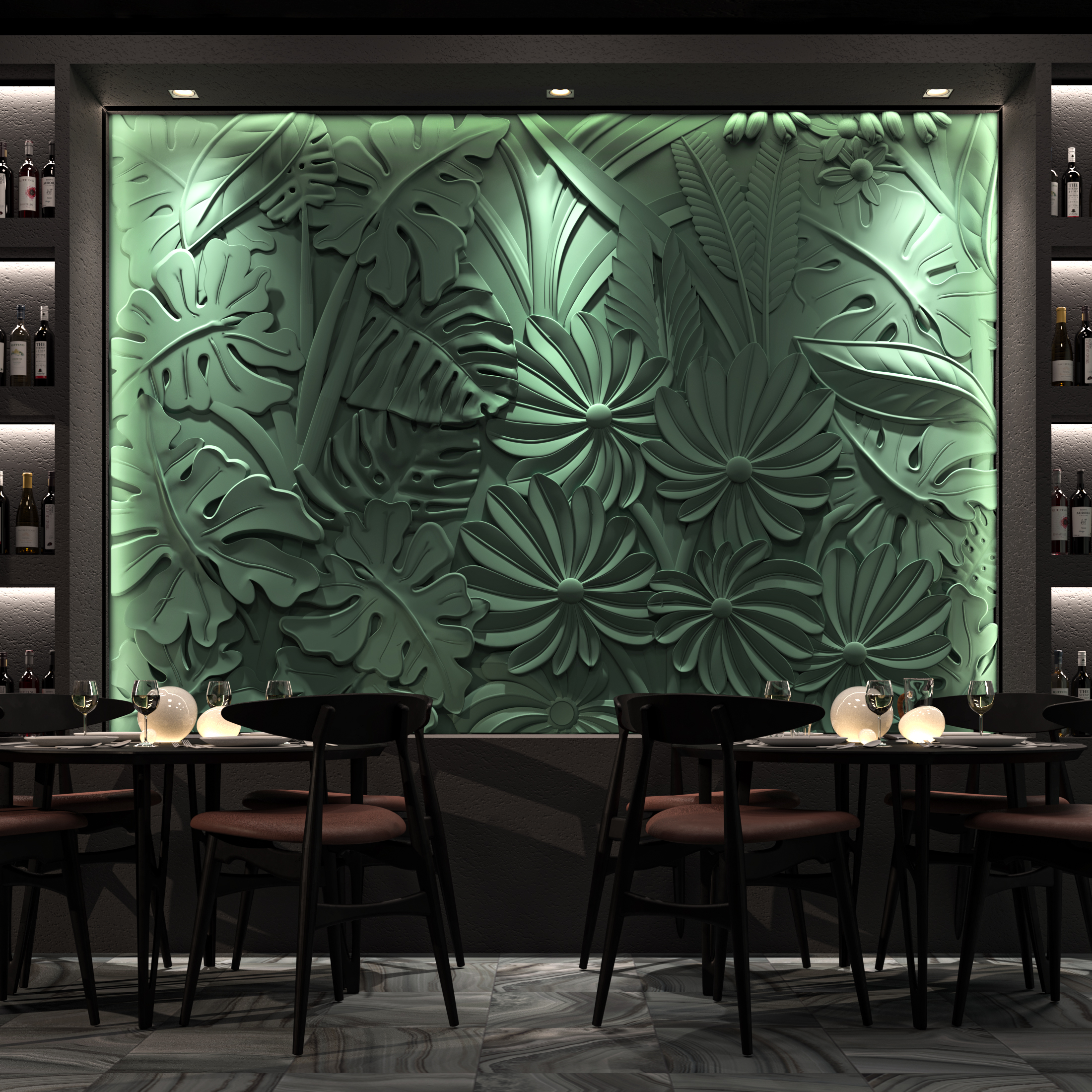 Bas-relief GREENS posé en situation