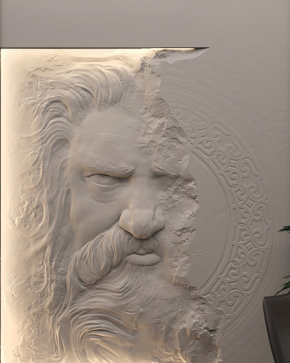 Bas-relief STONEMAN, module en plâtre, figure humaine