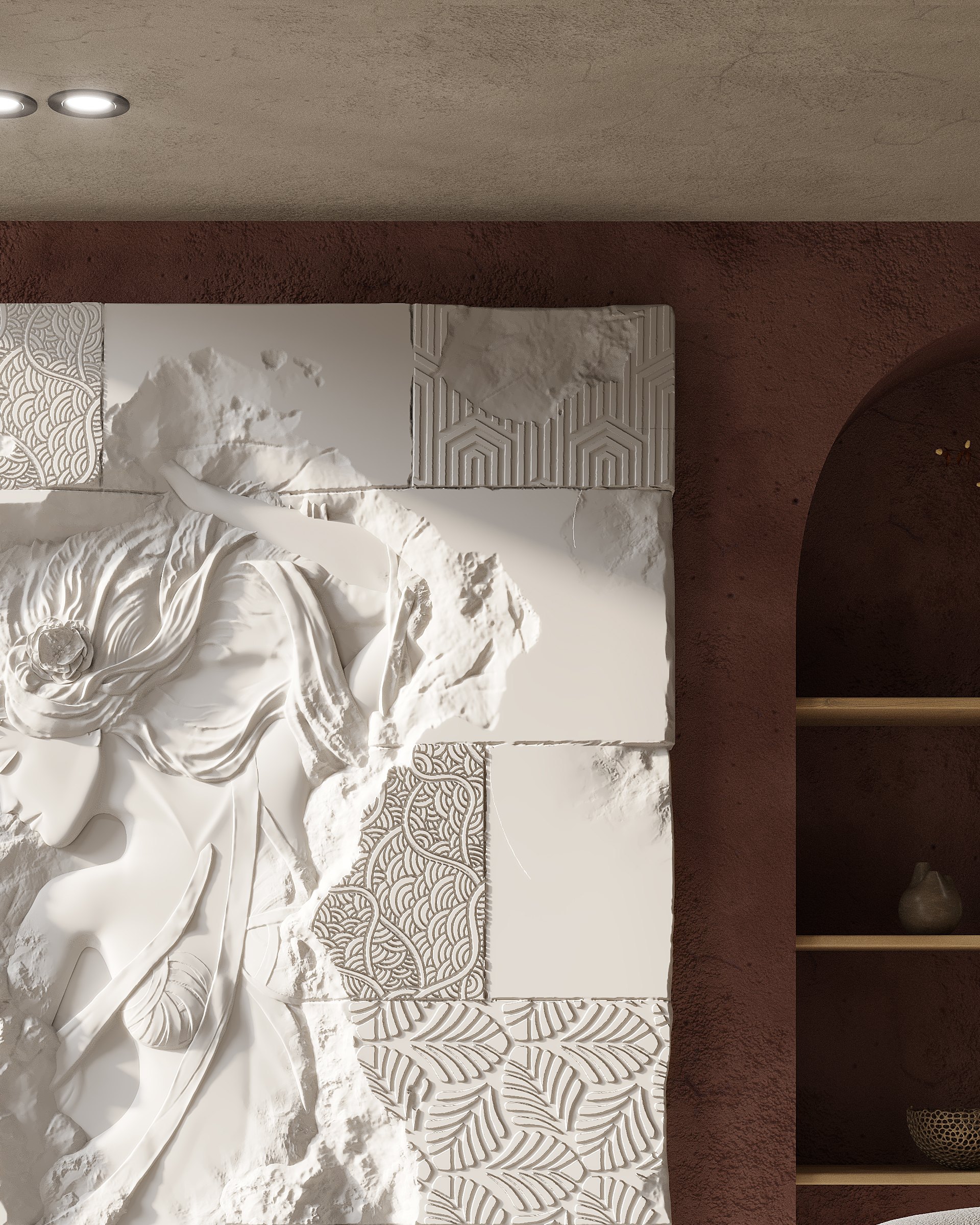 Bas-relief : Reliefs sculptés en gypse, dimensionnés au projet.